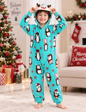 Christmas Family Matching Penguin Fleece Hooded Zip-Up Pajamas