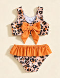 Leopard Print Split Bow Swimsuit Set