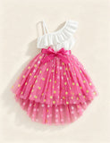 Lotus Leaf Edge Suspender Polka Dot Sequin Tulle Dress