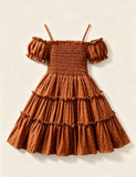 Solid Color Bubble Sleeve Dress