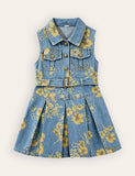 Flower Print Waist Denim Dress