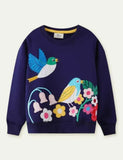 Bird Flower Appliqué Sweatshirt