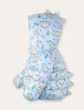 Cartoon Dinosaur Printed Zipper Design Coat - Mini Taylor