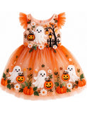 Halloween Cute Ghost & Pumpkin Tulle Party Dress