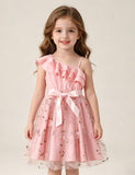 Flower Embroidered Lotus Leaf Slanted Shoulder Suspender Dress
