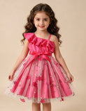 Flower Embroidered Lotus Leaf Slanted Shoulder Suspender Dress