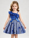 Flower Embroidered Lotus Leaf Slanted Shoulder Suspender Dress