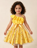 Flower Embroidered Lotus Leaf Slanted Shoulder Suspender Dress