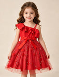 Flower Embroidered Lotus Leaf Slanted Shoulder Suspender Dress