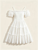 Solid Color Bubble Sleeve Dress