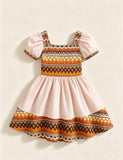 Bohemian Contrasting Bubble Sleeves Dress