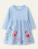 Blumenkleid mit Flamingo-Applikation