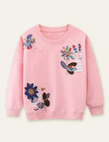 Sweat-shirt à appliqué papillon et lapin floral