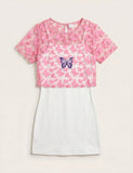 T-shirt + Butterfly Print Suspender Dress Two-piece Set