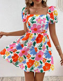 Mom and Me Floral Printed Bubble Sleeve Dress