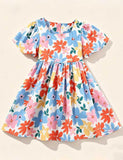 Mom and Me Floral Printed Bubble Sleeve Dress
