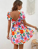 Mom and Me Floral Printed Bubble Sleeve Dress