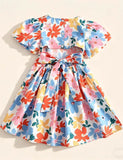 Mom and Me Floral Printed Bubble Sleeve Dress