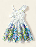 Color Slanted Shoulder Suspender Full Flower Dress