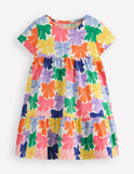 Multi Rainbow Bows Printed Cotton Dress
