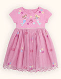 Pink Mermaid Appliqué Tulle Party Dress