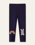Leggings appliqués de lapin brodé arc-en-ciel