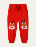 Red Nose Elk Appliqué Embroidered Sweatpants - Mini Taylor
