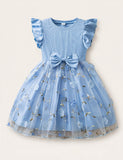 Flower Embroidery Flying Sleeve Bow Tulle Princess Dress