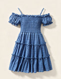 Solid Color Bubble Sleeve Dress