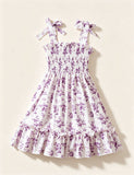Cute Floral Bow Suspender Dress