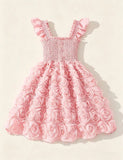 Flying Sleeve Three-dimensional Rose Wrap Dress