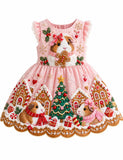 Christmas Guinea Pig Appliqué Gingerbread House Party Dress