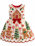 Gingerbread House Embroidery Christmas Candy Party Dress