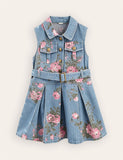 Flower Print Waist Denim Dress
