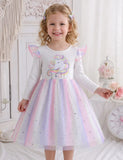 Long Sleeve Unicorn Birthday Rainbow Princess Dress