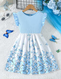 Butterfly Print Fly-sleeved Dress