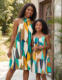 Mom and Me Fashion Printed Suspender Dress